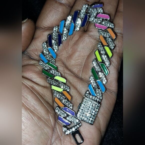 Luxurious rainbow zirconia cuban link bracelet 8 inches - Picture 4 of 8